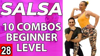 Salsa Tutorial 28 10 beginner salsa patternscombos  by MariusampElena 2020 [upl. by Skvorak]