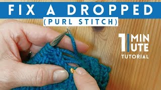 How To Fix A Dropped Purl Stitch  Quick 1 Minute Knitting Tutorial [upl. by Cutter]