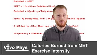 Calories Burned from MET Exercise Intensity Example Calculations [upl. by Aaberg492]