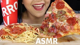 Asmr SBARRO MEAT PIZZA and SPAGHETTI Eating Sounds NO TALKING [upl. by Nordek]