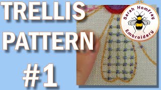 Crewel Embroidery Trellis Pattern 1 Square Trellis amp Cross Stitch  Hand Embroidery Video Tutorial [upl. by Elbon]