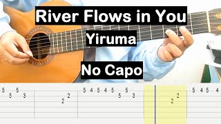 River Flows in You Guitar Tutorial No Capo Yiruma Melody Guitar Tab Guitar Lessons for Beginners [upl. by Weisbart]