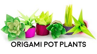 Mini Origami Pot Plant  Succulent Tutorial  Cute DIY  Paper Kawaii [upl. by Nette]