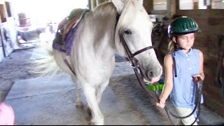 First Horseback Riding Lesson at a New Stable  Crazy8Family [upl. by Grath]