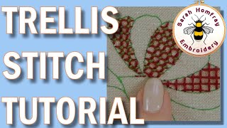 Crewel Embroidery  Trellis stitch  Hand embroidery video tutorial [upl. by Hola]