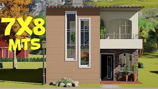 Plano de casa de 7x8m 2 Plantas 3 Dormitorios [upl. by Hulbig310]