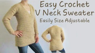 Easy Crochet V Neck Sweater  Easy Crochet Sweater [upl. by Asiole]