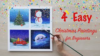 4 Easy Christmas Paintings  Christmas tree  Snowman  Santa wagon  Christmas truck [upl. by Helve]